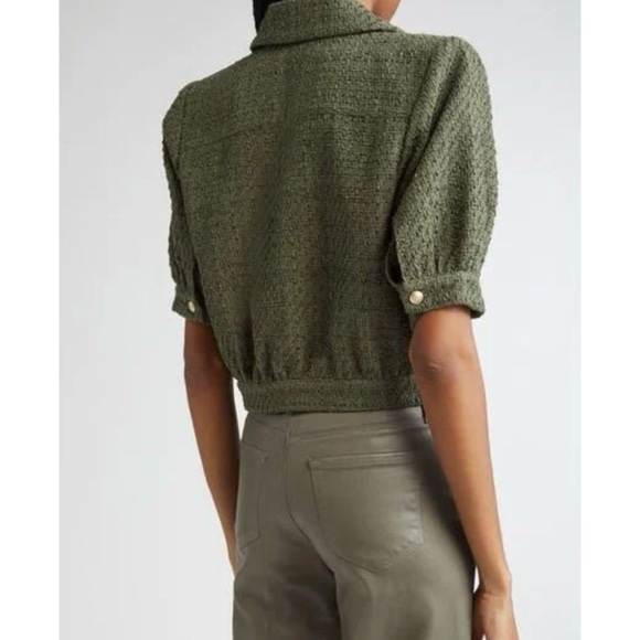 L'Agence Women's Green Cove Short Sleeve Tweed Crop Jacket in Beetle - Picture 2 of 14